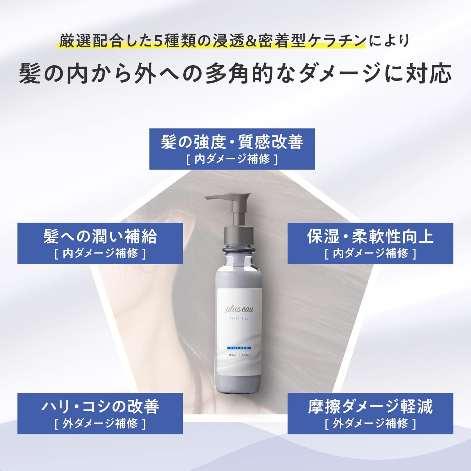 플러스오 하이드로 밀크 무향료 헤어 밀크 150ml 【2개 세트】